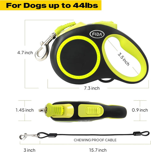 Fida Retractable Dog Leash, Reflective 16ft Heavy Duty Pet Walking Leash for Medium/Large Dog up to 44 lbs, Tangle Free. One-Hand Brake (Medium, N...
