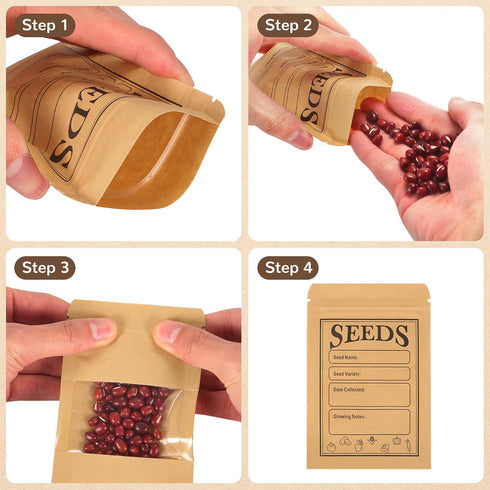 100 Pieces Seed Saving Envelopes, 4.7x3.1 Inch Sealing Kraft Seed Packets Envelopes with Clear Window for Flower Vegetable Seeds Storage...