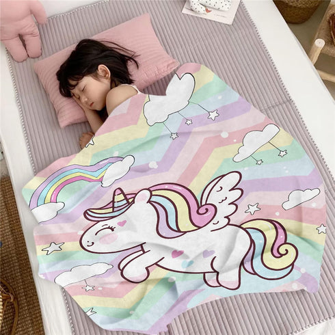 Baby Throw Blanket for Girls, Soft Cozy Cute Fantasy Horse Plush Flannel Crib Blanket for Nursery, 32 x 48 Inch Rainbow Cartoon Fleece Fuzzy Blank...