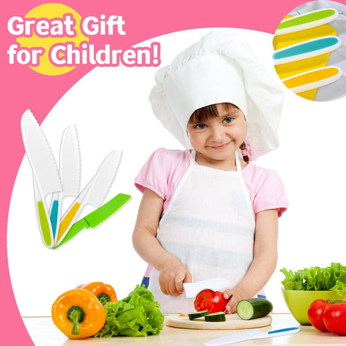 5 Pcs Kids Cooking Sets Real, Montessori Kitchen Tools, Kids Knife Set for Real Cooking, 4 Pcs Children's Safety Cooking Knives, 1 Pc Cutting Boar...