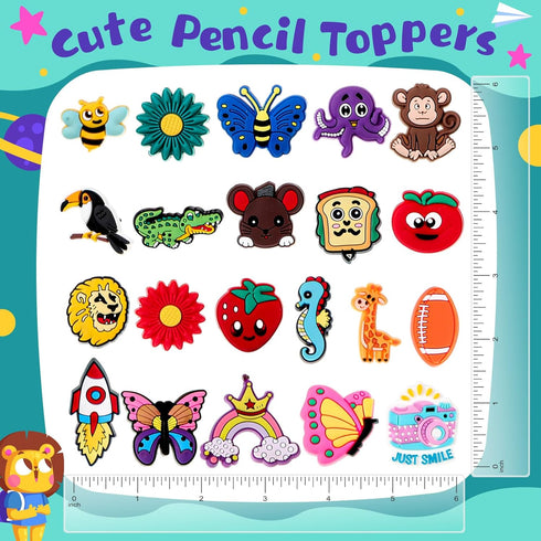 Pencil Charms Bulk for Kids Pencil Clips Pencil Clip Decorations Fun Food Pencil Toppers Accessories Straw Toppers for Pupil Junior School Prize S...
