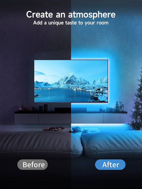 GIPOYENT TV LED Lights, 13.1ft TV LED Lights for 40-65 Inch, LED TV Behind with Bluetooth Function - RGB Color Changing Light Strip for Home Theat...