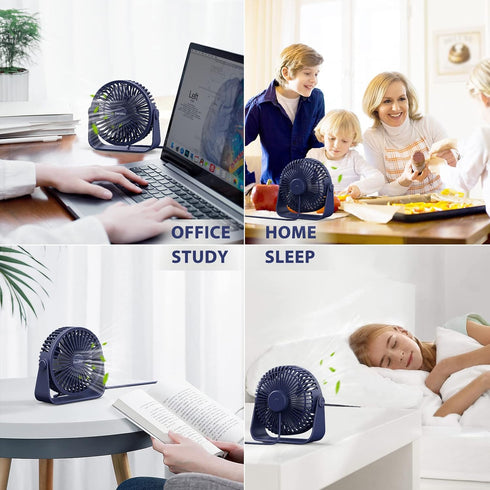 FARADAY USB Desk Fans 5 Inches Portable Table Fans 360° Head Rotation Small Personal Desktop Fan for Home Office, 3 Speeds, Navy Blue...