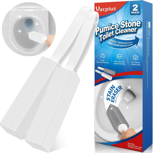 Vacplus Toilet Brush - Toilet Bowl Cleaners with Extra Long Handle, 100% Pumice Stone for Toilet Cleaning, Remove Limescale, Rust, Cleaning Suppli...