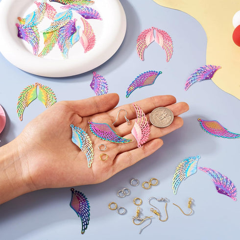 Craftdady 30Pcs Filigree Butterfly Wing Earring Charms Stainless Steel Fairy Wing Charms with Earring Hooks & Open Jump Rings for Women Crafts DIY...