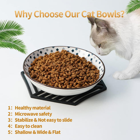 4Pack Ceramic Cat Dishes with Nonslip Mats, 5.5 Inch Shallow Cat Food Bowls, Whisker Fatigue Cat Bowl, Cat Dishes for Food&Kitten Bowls, Microwave...