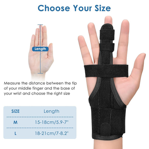 Full Trigger Finger Splint - Hand and Wrist Brace Support for Sprains, Pain Relief, Arthritis, Tendonitis, Fractured Finger - Adjustable Locking S...