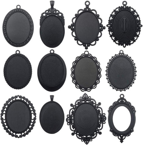 10pcs 30x40mm Black Oval Blank Bezel Pendant Trays Base Cabochon Settings Trays Pendant Blanks (M117)...