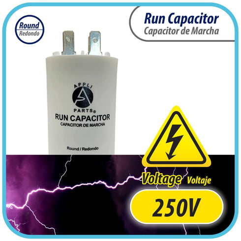 Appli Parts Run Capacitor for electric motors 15 Mfd uF (microfarads) 250VAC Plastic Case with terminals CBB60 Round Universal fit water pumps and...