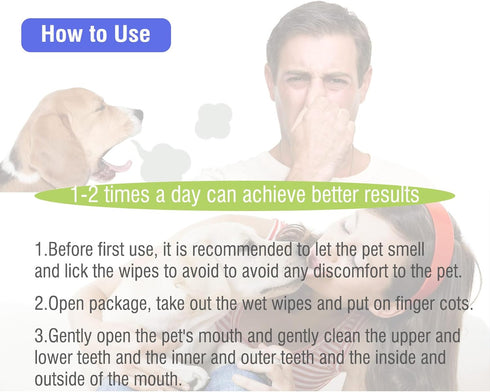 Pet Teeth Cleaning Finger Wipes for Dogs & Cats, Dog Dental Wipes for Removing Plaque and Tartar Buildup, No-Rinse Disposable Gentle Cleaning & Gu...
