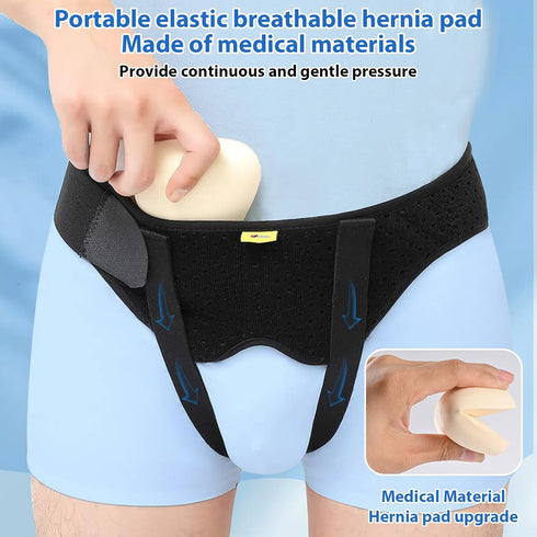 Hernia Belt for Men Hernia Support Truss for Single/Double Inguinal or Sports Hernia, Adjustable Waist Strap with 2 Removable Compression Pads Bre...