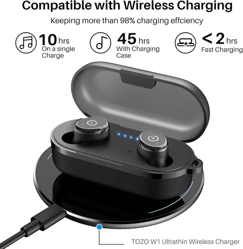 TOZO T10 (Classic Edition) Bluetooth 5.3 Wireless Earbuds with Wireless Charging Case IPX8 Waterproof Stereo Headphones in Ear Built in Mic Headse...