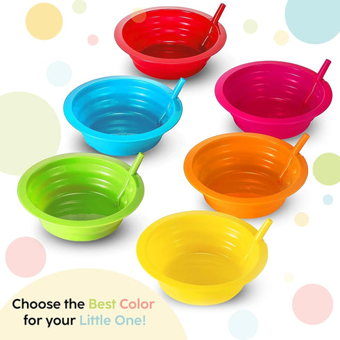 Kids Cereal Bowls with Straws - Set of 6 Plastic Bowl with Straw For kids BPA Free Dishwasher and Microwave Safe - 22 Oz Toddlers Bowls with Built...