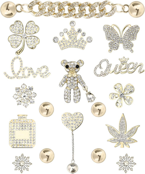 Rhinestone Bling Decoration Charms, Diamond Trend Designer Luxury Cute Jewelry Shoe Accessories for Women Girl Gifts(Gold)...