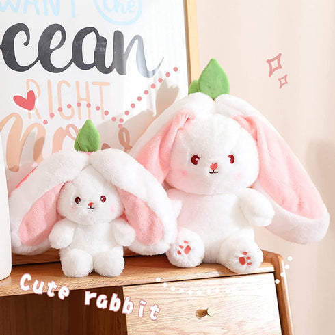MIAODAM Bunny Stuffed Animal Reversible Cuddle Bunny Stuffed,Strawberry Bunny Transformed Rabbit Plush Zipper,Carrot That Turns Into Ears Bunnies ...