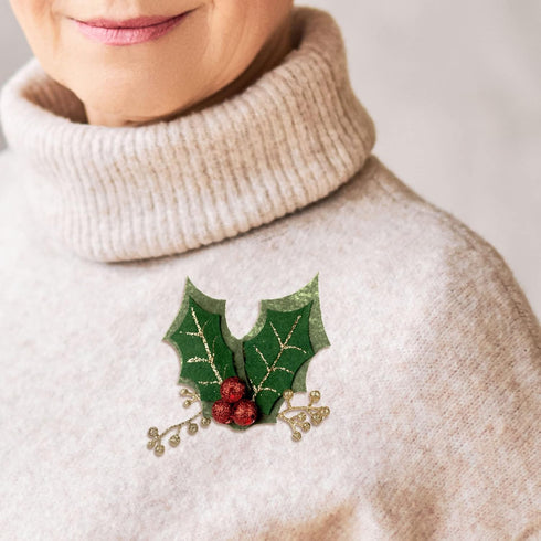 DEMDACO Holly Berry Red, Green, and Gold Tone Glittered 5 Inch Polyester Christmas Lapel Pin...