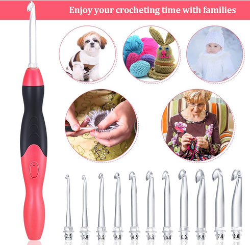 11 Sizes Lighted Crochet Hooks Set Rechargeable Crochet Hook Light Up Hooks with Case, Interchangeable Heads 2.5 mm to 8 mm for DIY Craft Supplies...