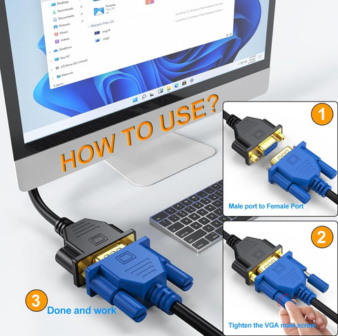 2-Pack VGA Extension Cable 6ft, VGA Cord Male to Female 15 Pin (NOT 9 Pin), SVGA HD15 Monitor Video Adapter Cable Support 1080P Full HD for Laptop...