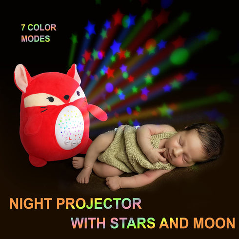 Baby Sleep Soother Happy Fox - Toddler Portable Sound Machine with Night Light Projector - Plush Toy Crib Soother with Music and Lights to Aid Sle...