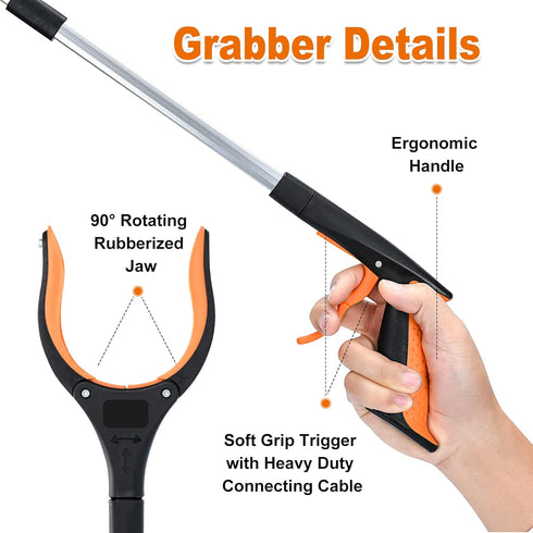 2-Pack Grabber Reacher Tool,32 Inch Extra Long Foldable Pick Up Stick with Strong Grip Magnetic,360°Rotating Anti-Slip Jaw,Trash Claw Grabber Tool...