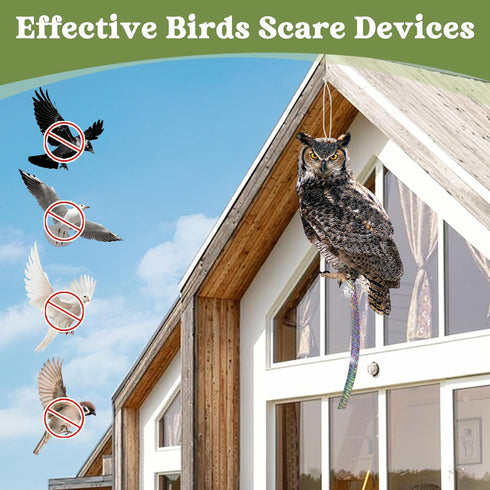 Owls to Keep Birds Away, Bird Scare Devices Cardboard, Owl Bird Scarers, Bird Control, Fake Owls with Reflective Tape, Plastic Owls, 3PCS Hanging ...