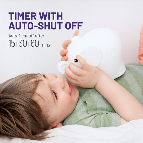 Lumipets Remote Control Silicone Night Light for Kids - Elephant Design with 9 Soft Colors & Sleep Timer - Rechargeable, Battery-Operated Lamp for...