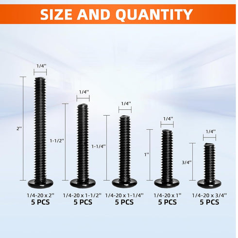 1/4-20 x 3/4", 1", 1-1/4", 1-1/2", 2" Flat Head Socket Head Screw Furniture Bolts Countersunk Connector Screws Assortment Kit, Stainless Steel 18-...