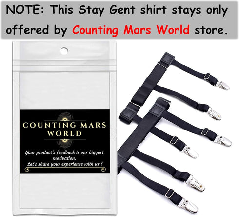 STAY GENT Y-Style Shirt Stays For Men with Non-Slip Locking Clamps and Adjustable Elastic Straps...