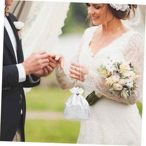 Beaupretty White Bridal Bridesmaid Satin Flower Decorated Dolly Bag Handbag Wedding Bag Pouch Lovely Gift...