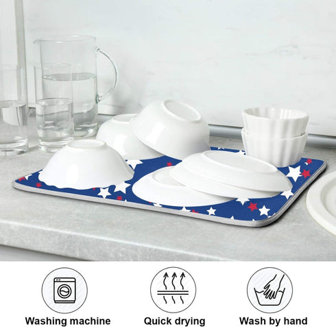 USA Patriotic Stars Memorial Dish Drying Mat 18 X 24 Inch Red Blue White Independence Day Dry Dishes Pads Tableware Mats Protector for Kitchen Cou...