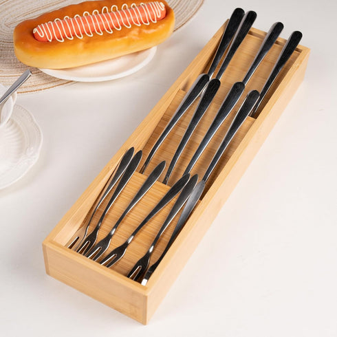 Bamboo Silverware Drawer Organizer, Compact Utensil Organizer, Silverware Organizer Tray Utensil Organizer for Flatware, Cutlery, Spoon and Knives...