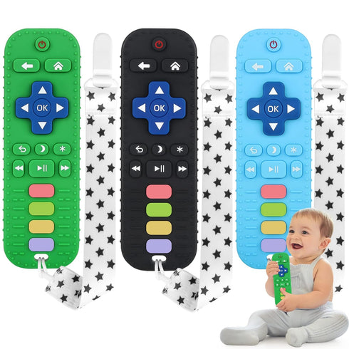 Fu Store 3 Pack Silicone Teething Toys for Infant Toddlers Remote Control Shape Teethers for Babies Chew Toys, Relief Soothe Babies Gums Set, BPA ...