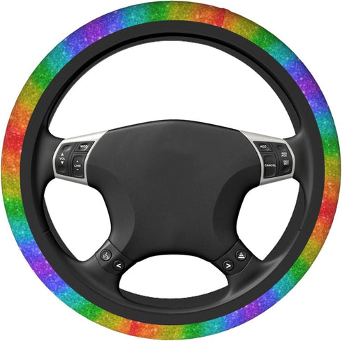 Steering Wheel Cover for Women Men Rainbow Glitter Colorful Neoprene Steering Wheel Protector Universal Fit Most Car Sedans SUVs - 15 Inch...