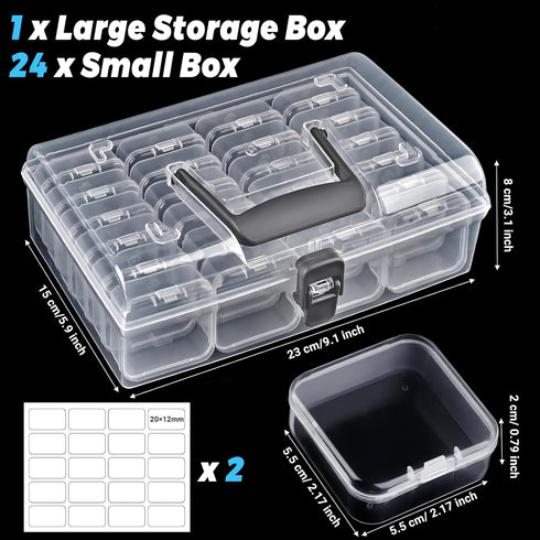 Jutieuo Small Bead Organizers with Handle, 25 Pieces Plastic Storage Cases Mini Clear Bead Storage Containers Boxes with Hinged Lid and Large Rect...