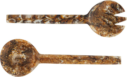 Creative Co-Op, Brown, Resin Salad Servers with Matte Marble Finish, Set of 2, Medium...