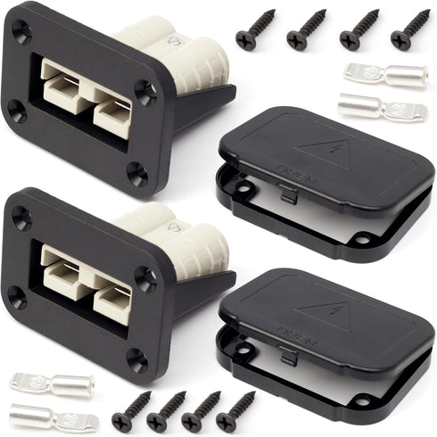 50A Plug Mounting Panel with Dust Cover Compatible with Anderson SB50 Series Connectors Flush Mount Recessed Plate, 2Pcs 50Amp Socket Panel 12-24V...