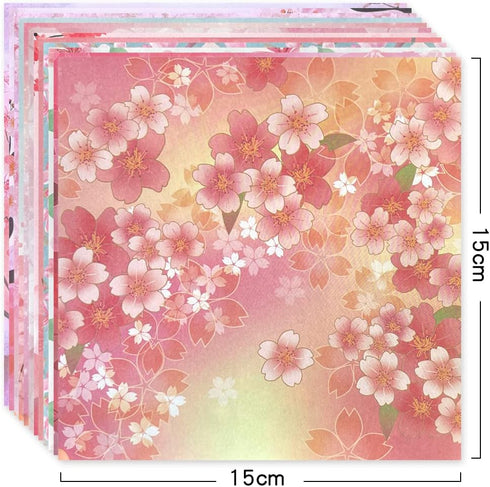 Origami 6x6 Paper Kit 50 Sheets 12 Vivid Colors Double Sided Printed Traditional Patterns Square for Arts Crafts Projects, Japanese Sakuras Flower...