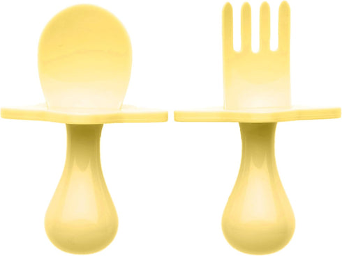 Elli&Nooli Toddler Silverware Set - 2-Piece Yellow Silicone Baby Feeding Utensils - Self-Feeding with Star-Shaped Choke Barrier - Gentle on Gums -...