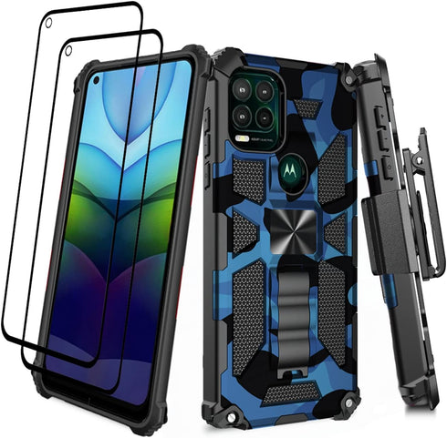 Shockproof Camouflage Military Grade Drop Tested Phone Case with Built in Kickstand with Screen Protector Holster Belt Clip Fits for Moto G Stylus...