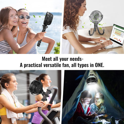 Baby Stroller Fan, Portable Fan 5200mah with LED Lights, Clip on Fan for Baby, Mini Desk Hanging Fan Battery Rechargeable Personal Fan for Strolle...