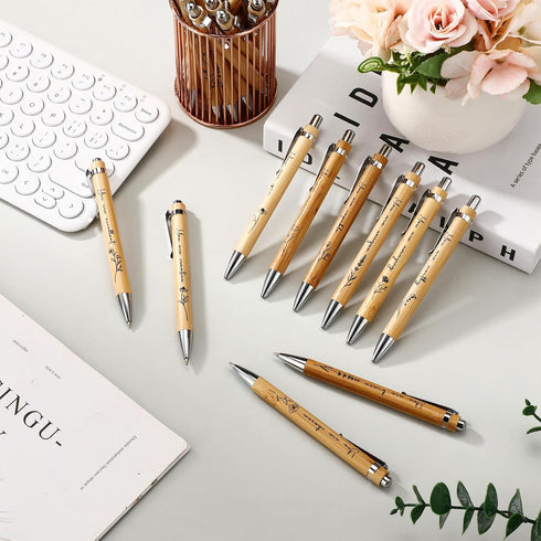 30 Pcs Inspirational Bamboo Pens Flower Ballpoint Pens Bulk with Black Ink Employee Appreciation Gift Thank You Gift Party Favors School Office Wr...