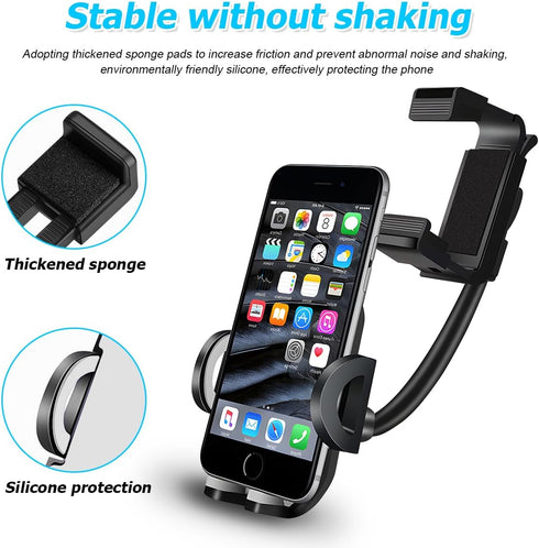 Car Rear View Mirror Phone Holder, 360° Rotatable Car Phone Holder Mount with Anti-Shake Design, Multifuctional Rearview Clip Mobile Mount Holder ...