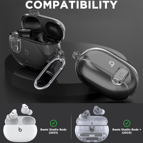 Beats Studio Buds/Studio Buds Plus Case Cover Clear 2021/2023 with Key Fob and Earbud Cleaning Kit, Secure Lock Protective Case Cover for New Beat...