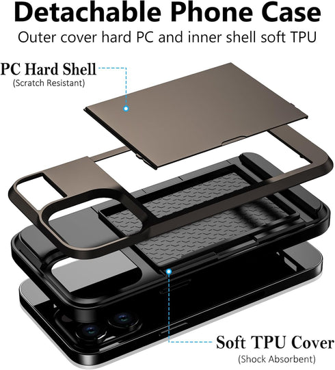 Vofolen for iPhone 15 Pro Case with Card Holder, Dual Layer Shockproof Wallet Phone Case, Hidden Card Slot Sliding Protective Hard Shell Back Cove...
