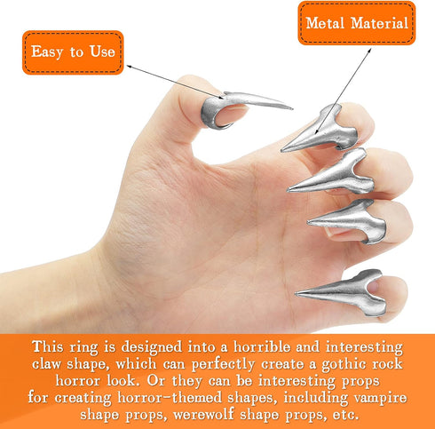 Hicarer Finger Claws Rings Full Finger Set Retro Metal Nail Punk Rock Fingernail Armor Gothic Talon Fingertip Claw for Cosplay Nail Art Holiday Pa...