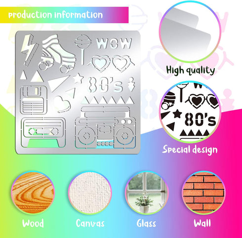 BENECREAT 80s Stainless Steel Stencils, 6x6 inch Retro Radio Drawing Stencils Templates for Painting, Wood Burning, Journaling...