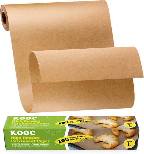 KOOC Premium 100-Feet Parchment Paper Roll - 12-Inch Width, Non-Stick, Unbleached Baking Paper - Ideal for Baking, Cooking, and Food Preparation -...