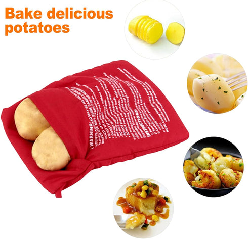 2 Pack Premium Microwave Potato Bags, Reusable Baked Potato Microwave Bag for Perfectly Cooked Potatoes, Red...