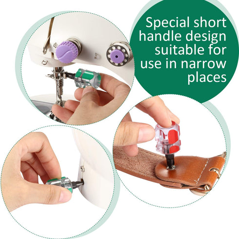 Sewing Machine Screwdriver Mini Short Screwdriver Tool Kit Includes Slotted/Flat Head Screwdriver and Cross Head Screwdriver for DIY Repairing, 2 ...