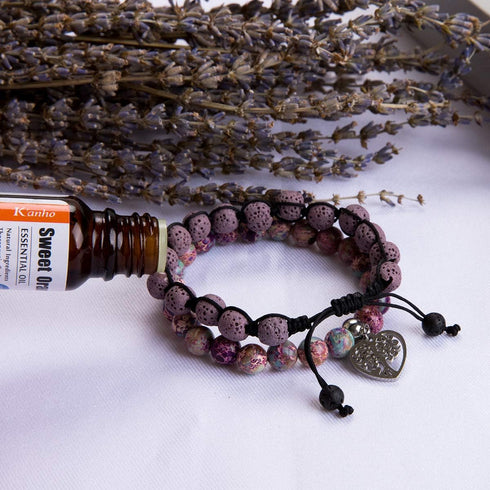 Tree of Life Bracelet - Lava Stone Essential Oil Gemstone Beaded Yoga Meditation Regalite Stone Beach Charm Bracelet Set(Purple)...